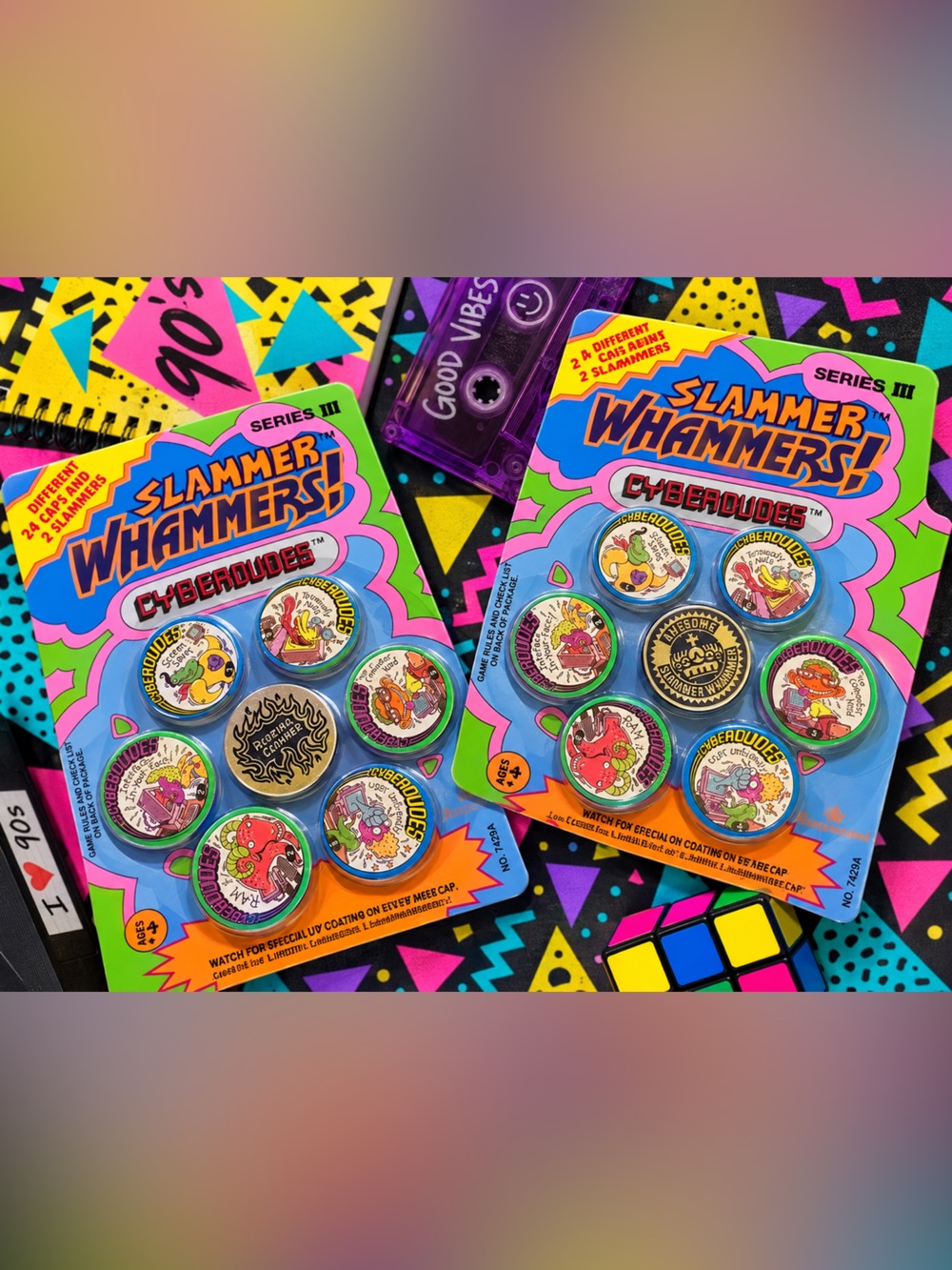 2 Vintage Pog and  Whammers Cyberdudes Collectible Game Slammer Set